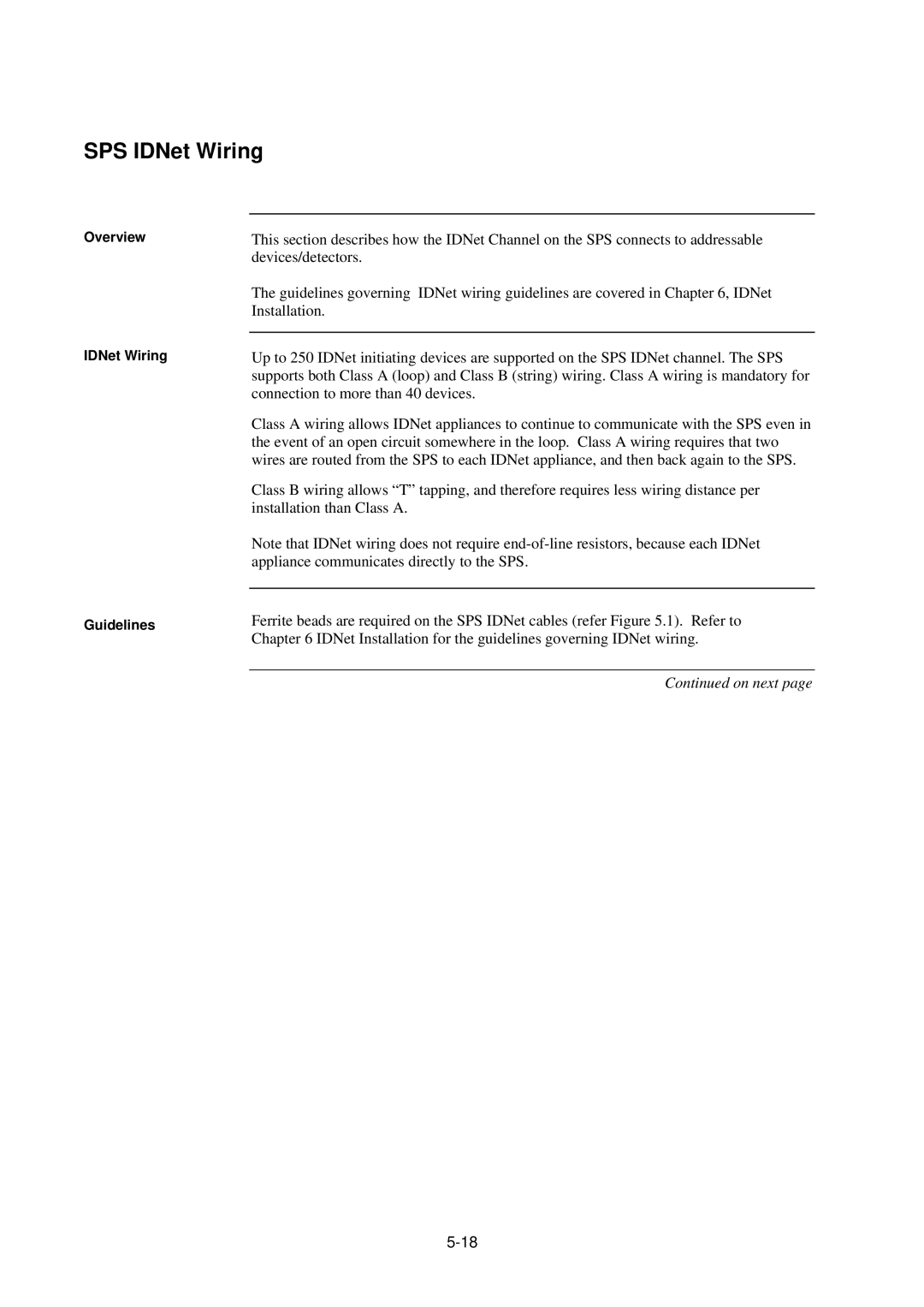 Tyco 4100U-S1 installation manual SPS IDNet Wiring 