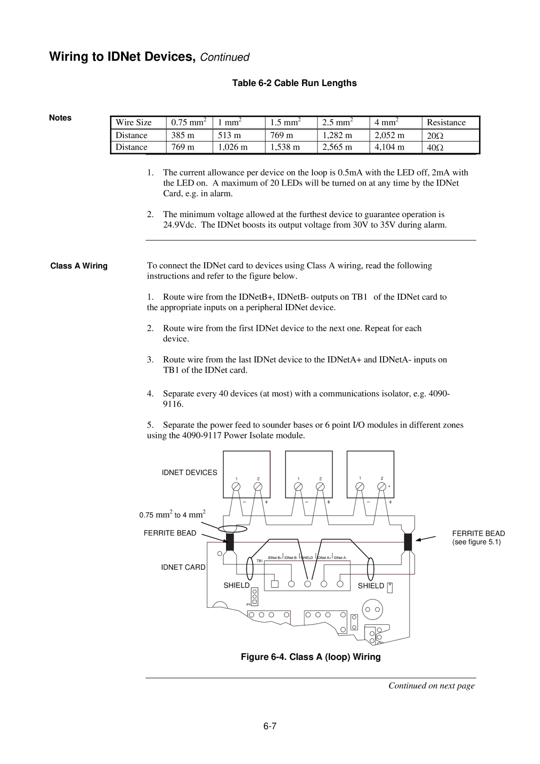 Tyco 4100U-S1 installation manual Cable Run Lengths, Class a loop Wiring 