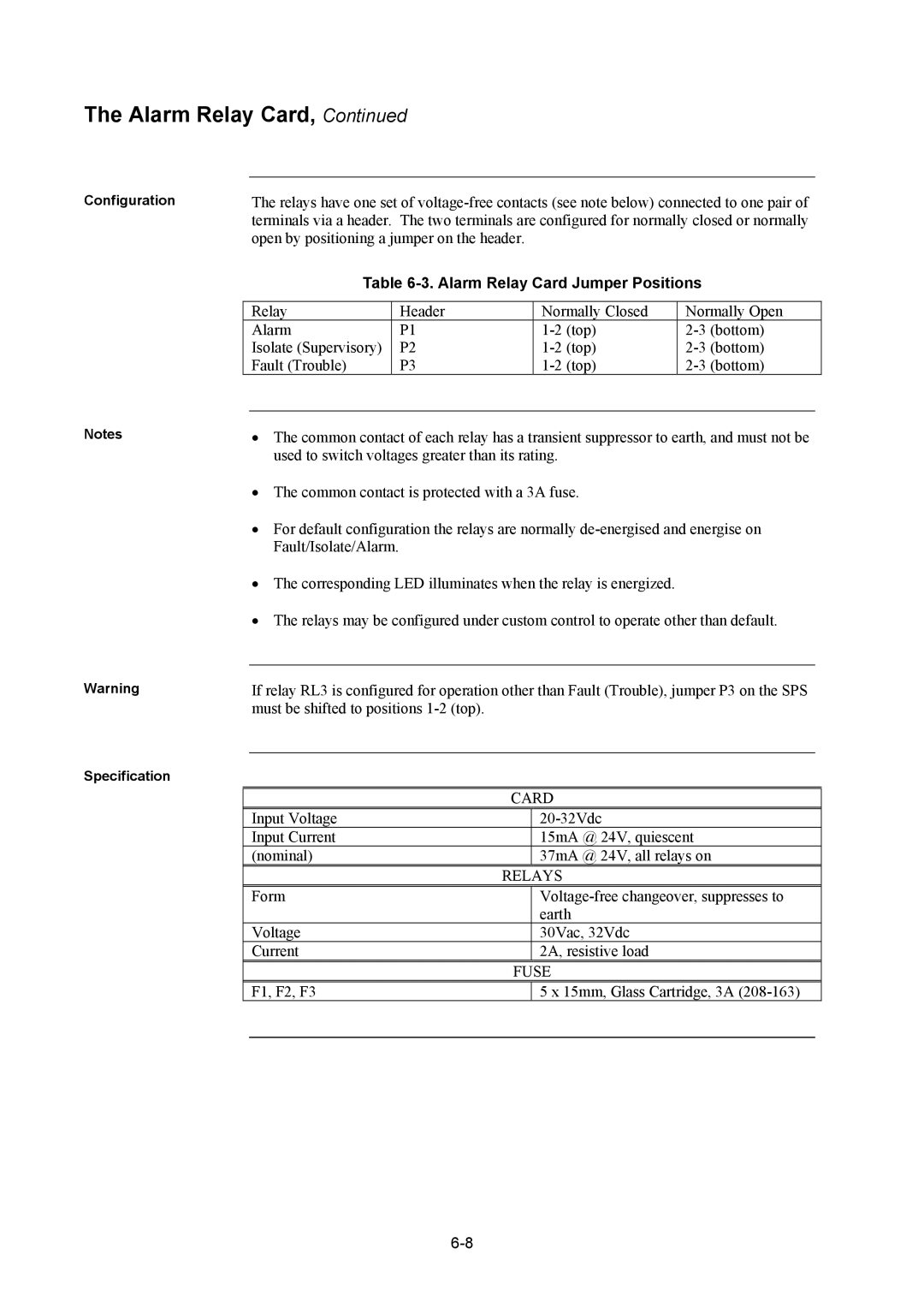 Tyco 4100U installation manual Alarm Relay Card Jumper Positions 