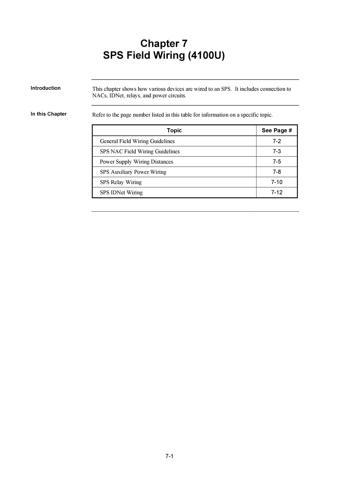 Tyco installation manual Chapter SPS Field Wiring 4100U, Topic See Page # 