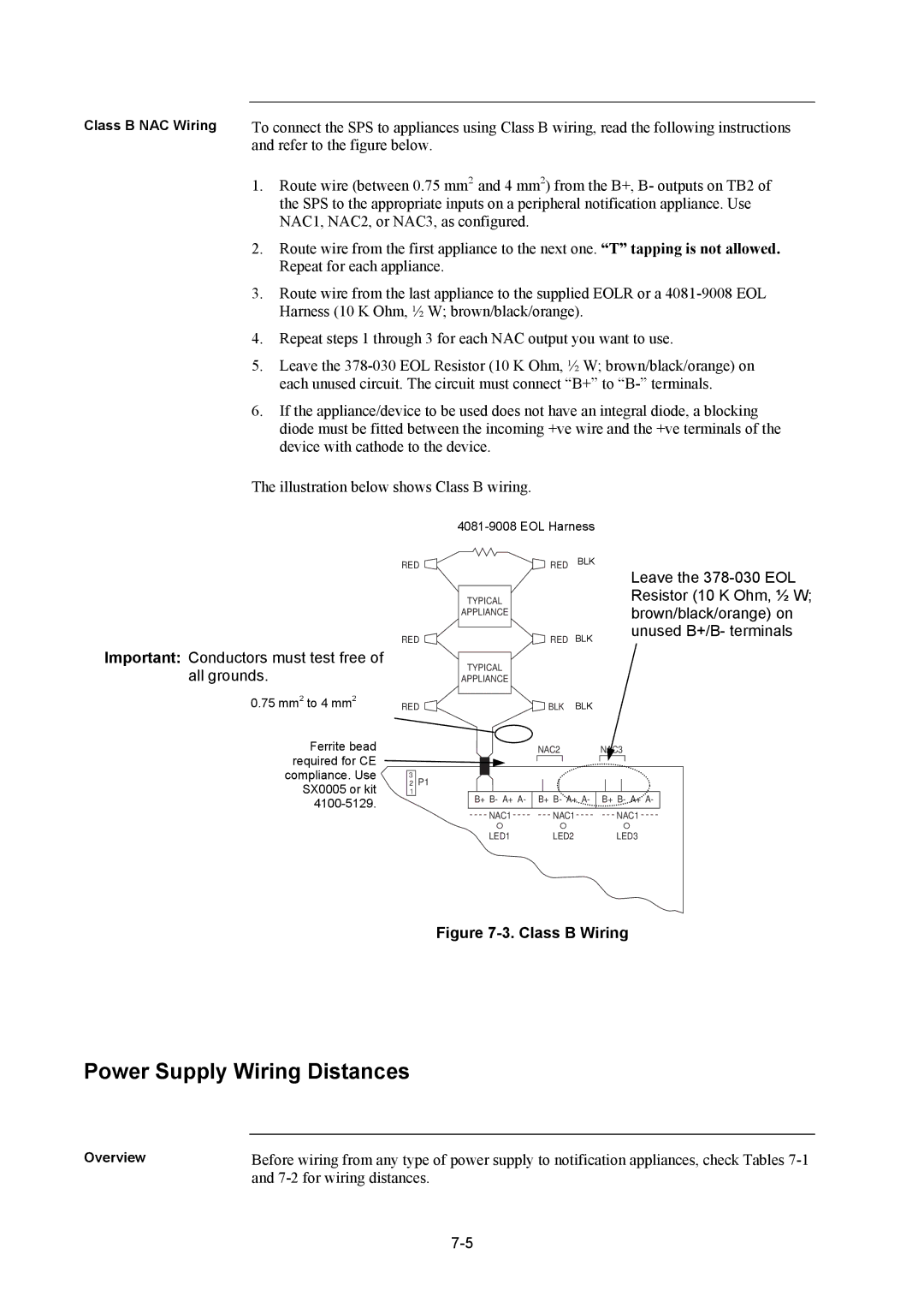 Tyco 4100U installation manual Power Supply Wiring Distances, Class B Wiring 