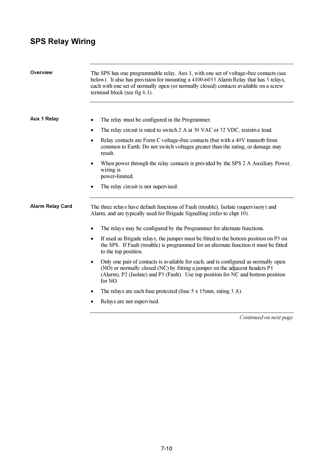 Tyco 4100U installation manual SPS Relay Wiring 