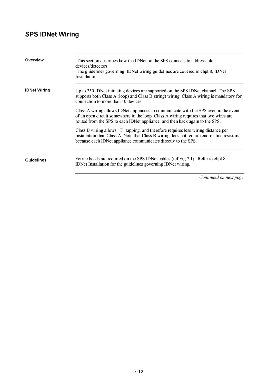 Tyco 4100U installation manual SPS IDNet Wiring 