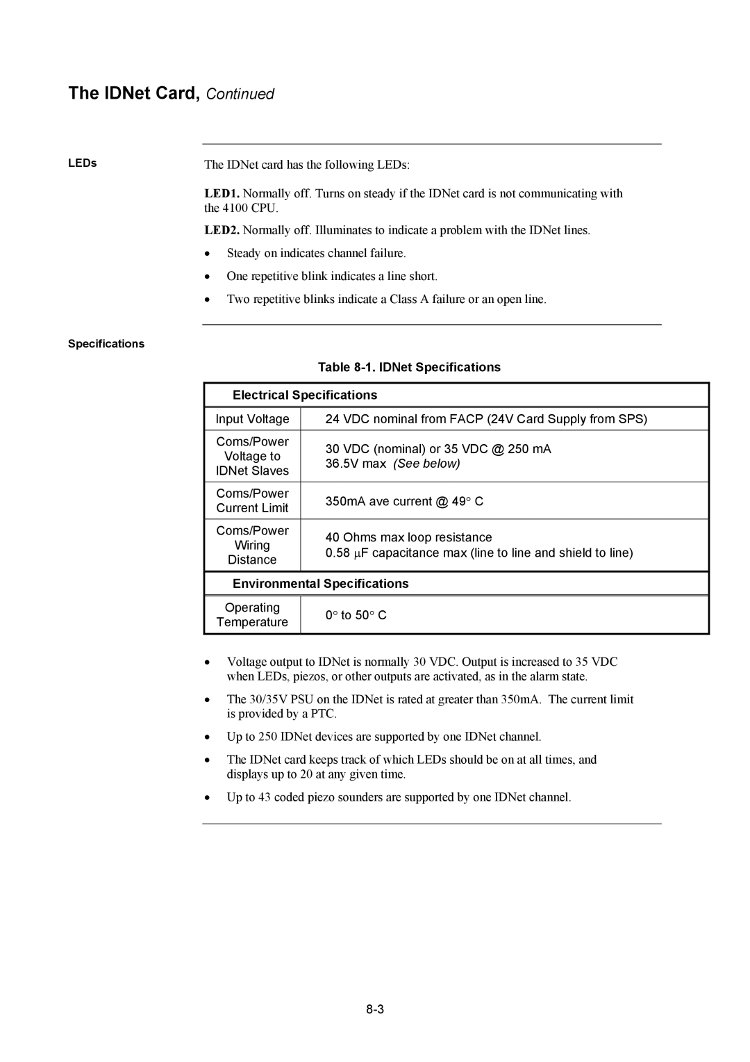 Tyco 4100U installation manual IDNet Specifications, 36.5V max See below 