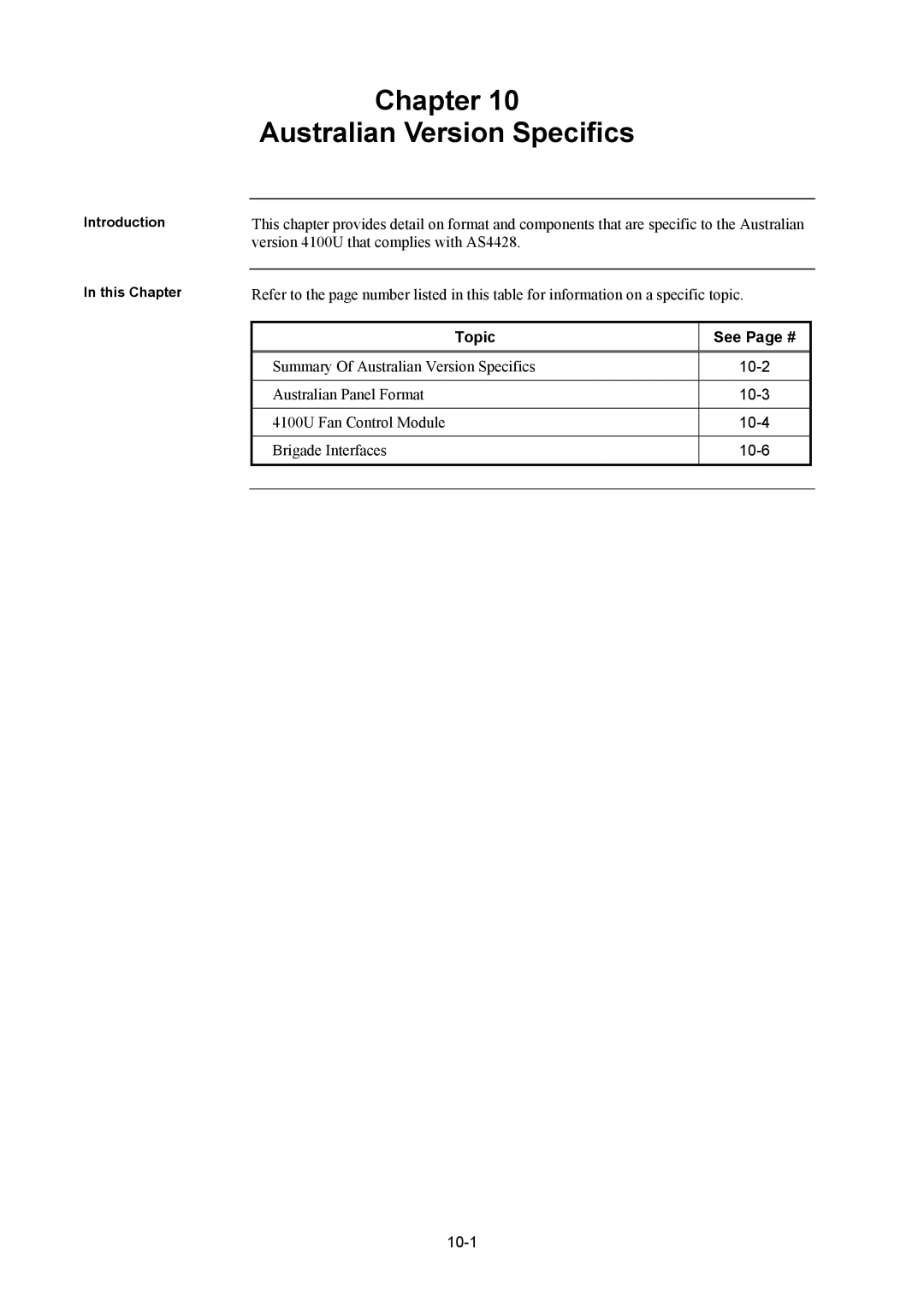 Tyco 4100U installation manual Chapter Australian Version Specifics, Topic See Page # 