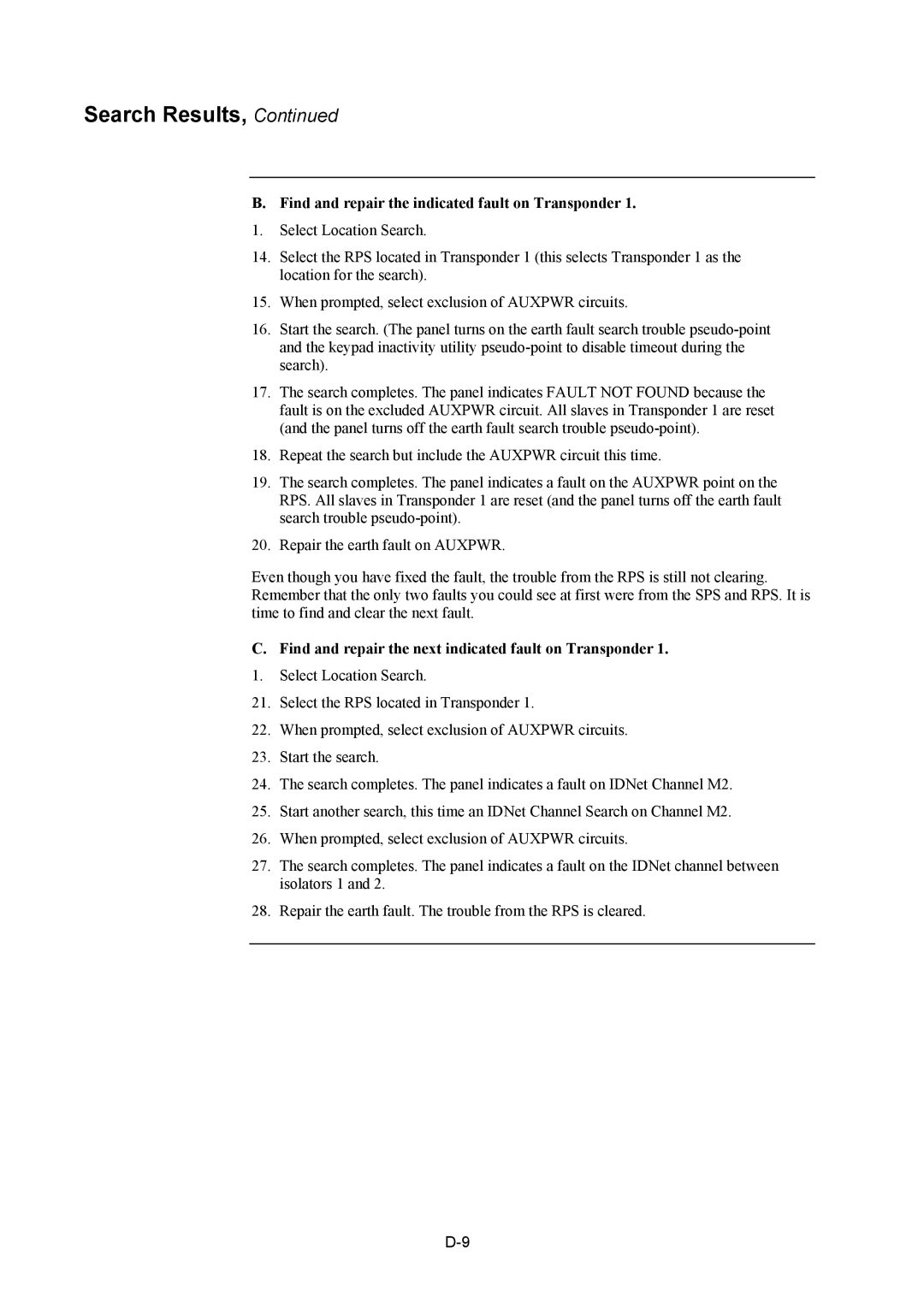 Tyco 4100U installation manual Find and repair the indicated fault on Transponder 