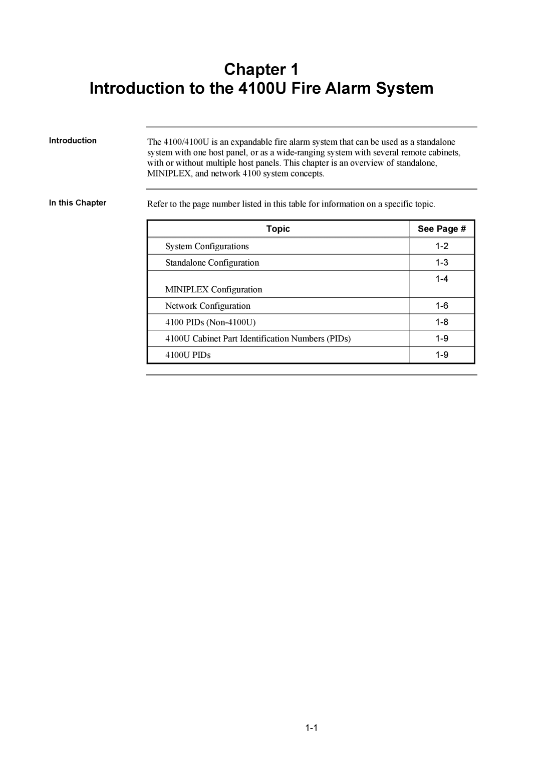 Tyco installation manual Chapter Introduction to the 4100U Fire Alarm System, Topic See Page # 