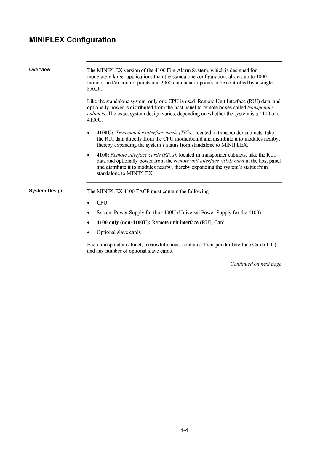 Tyco 4100U installation manual Miniplex Configuration 