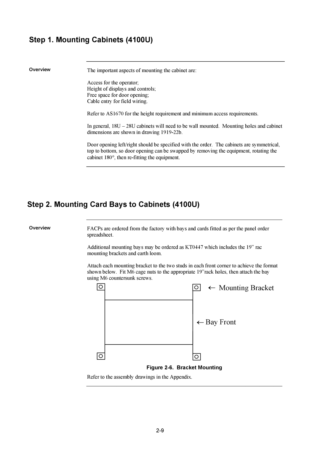 Tyco installation manual Mounting Cabinets 4100U, Mounting Card Bays to Cabinets 4100U 