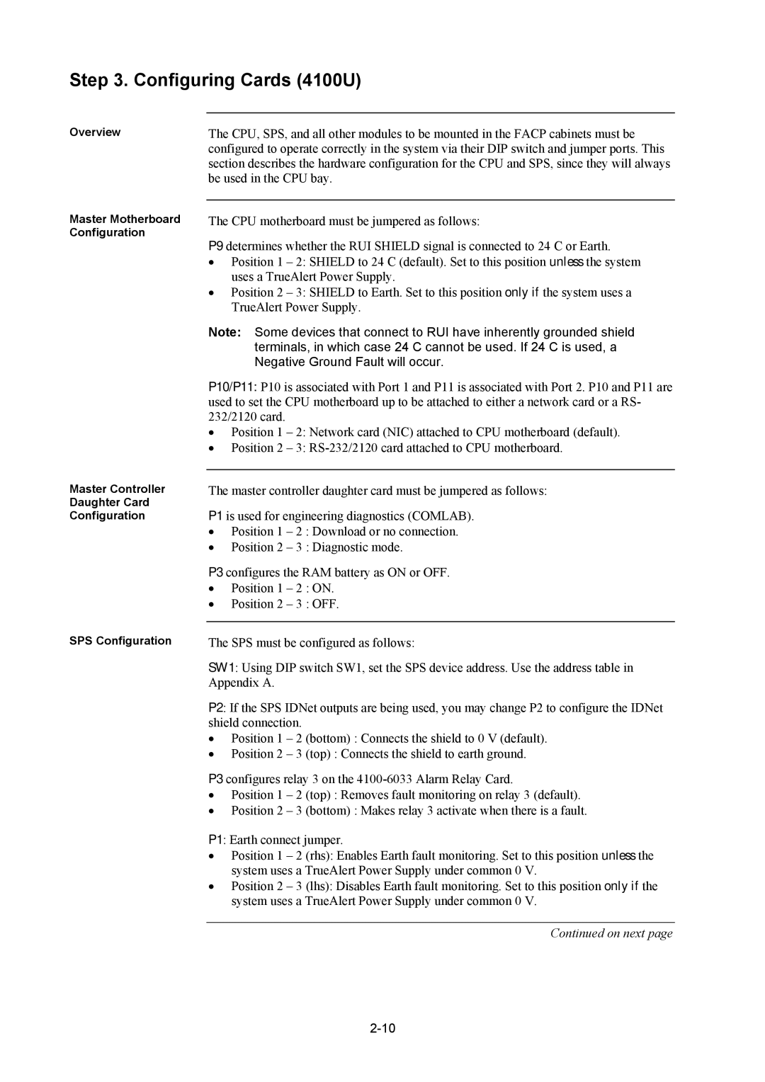 Tyco installation manual Configuring Cards 4100U 