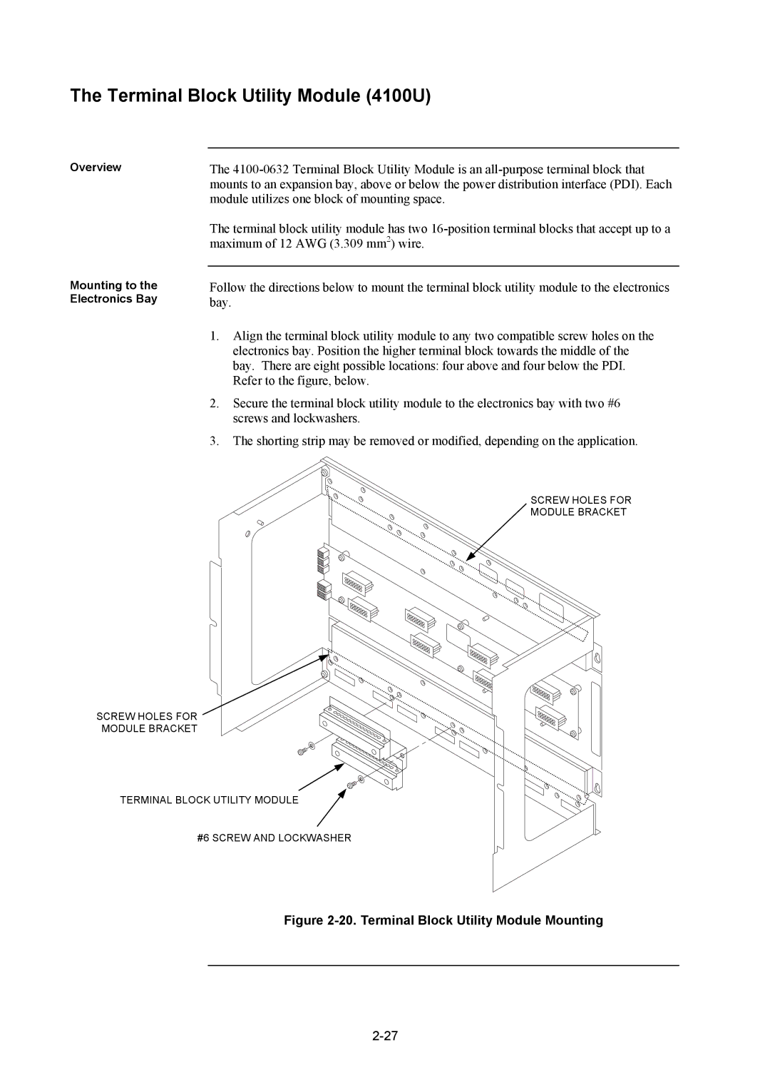 Tyco installation manual Terminal Block Utility Module 4100U, Terminal Block Utility Module Mounting 