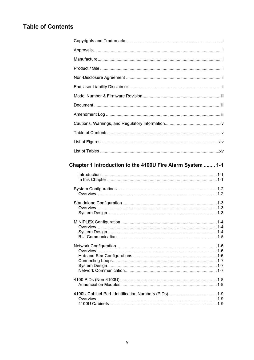 Tyco 4100U installation manual Table of Contents 