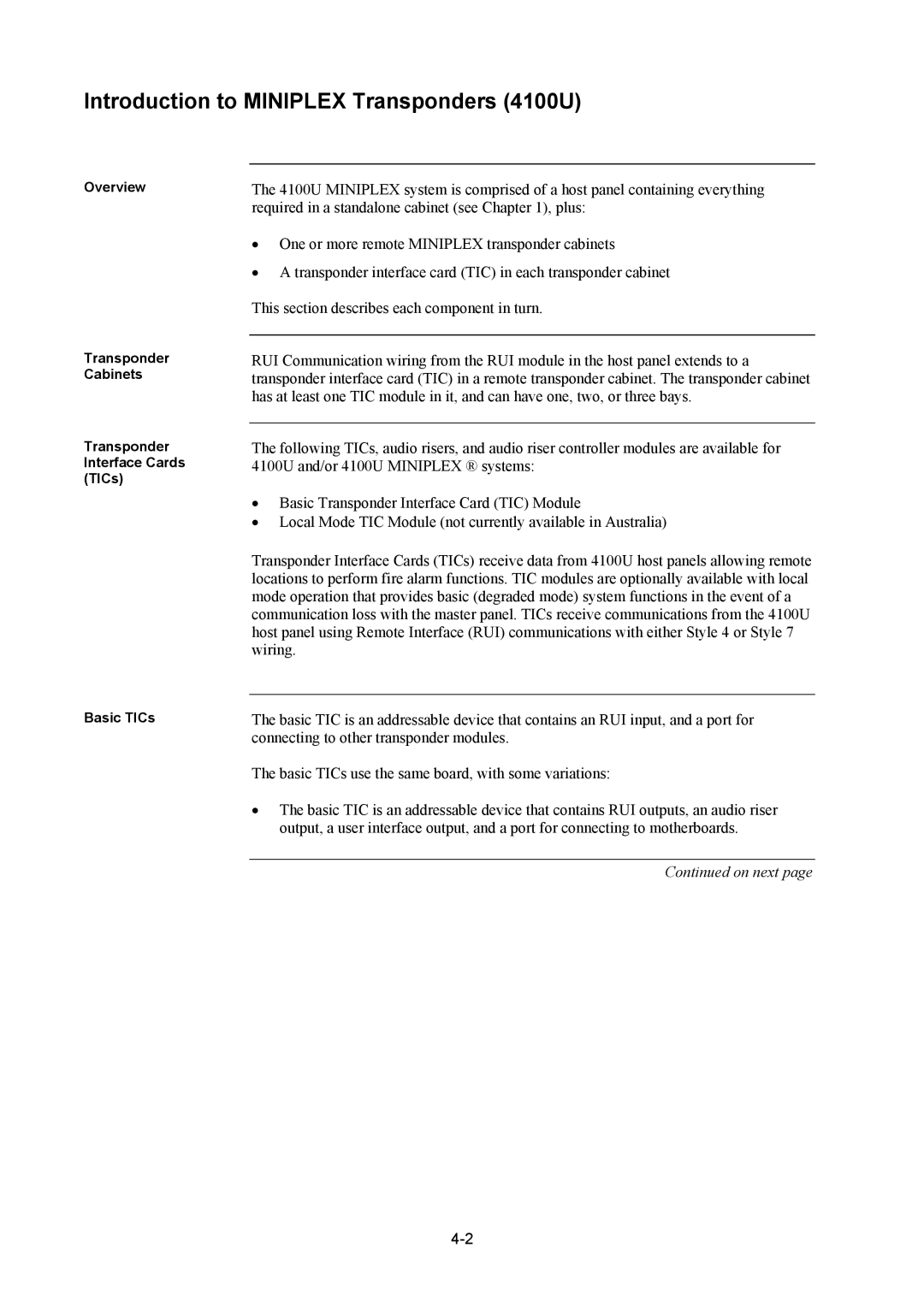 Tyco installation manual Introduction to Miniplex Transponders 4100U 