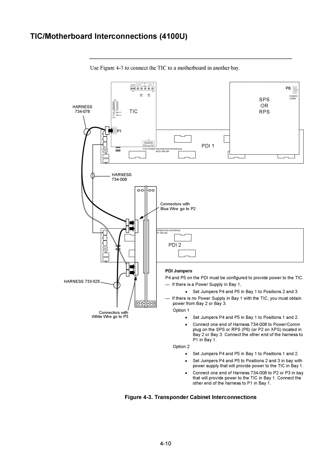 Tyco installation manual TIC/Motherboard Interconnections 4100U, Transponder Cabinet Interconnections 