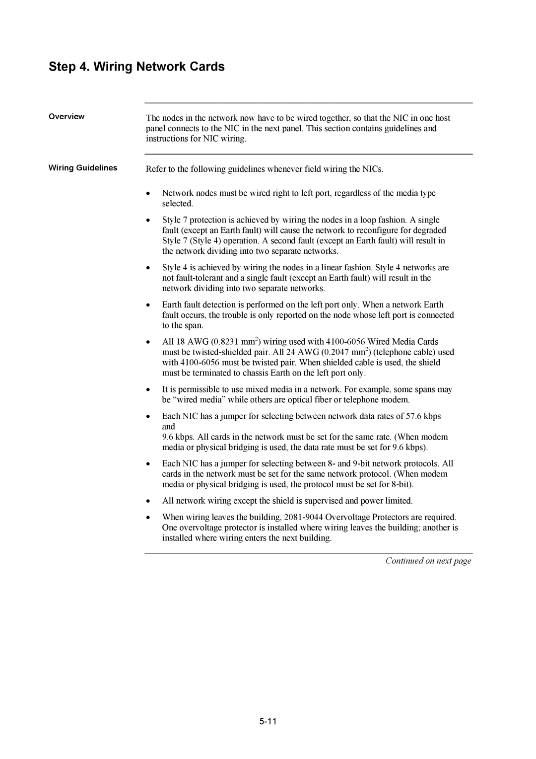 Tyco 4100U installation manual Wiring Network Cards 