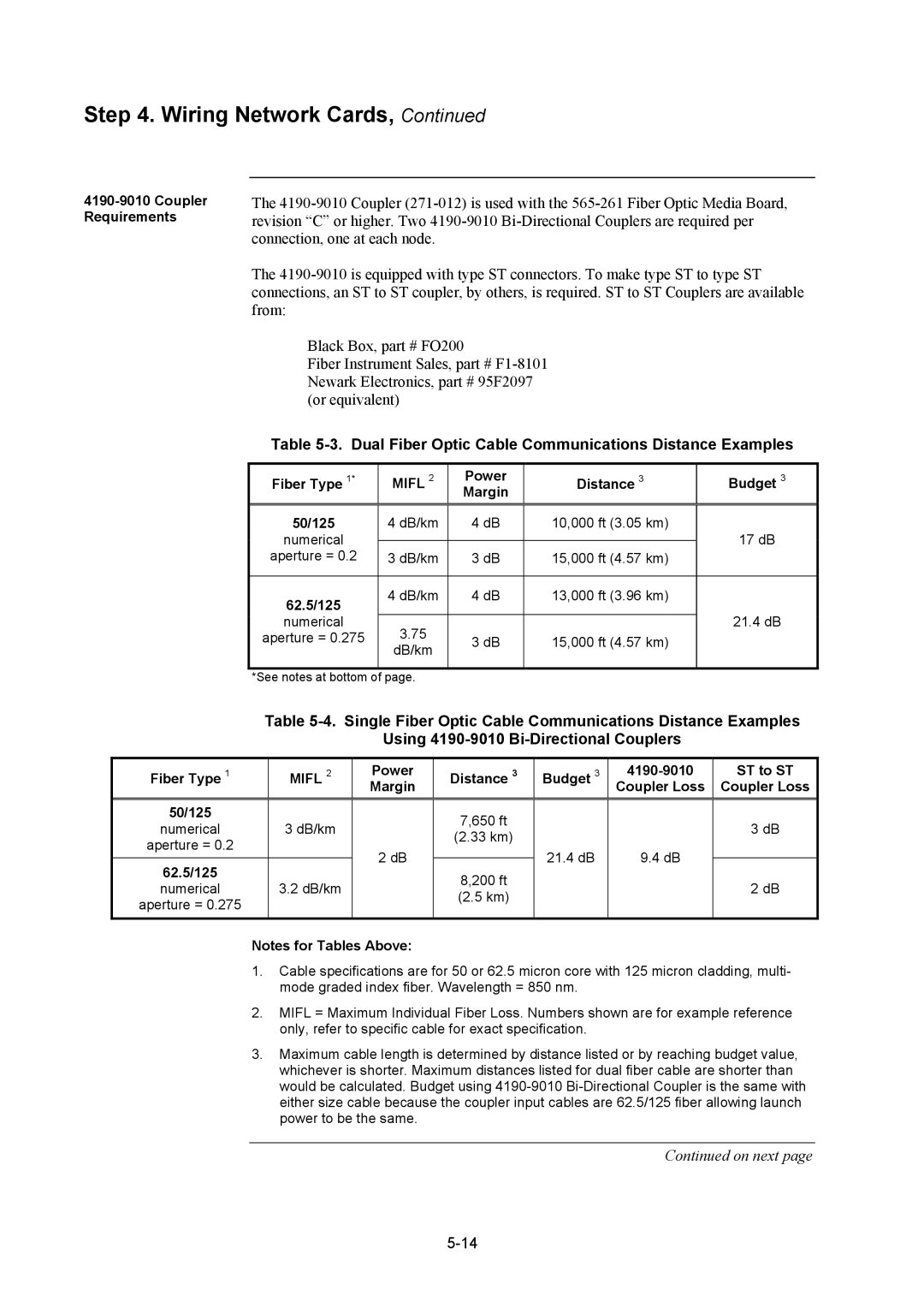 Tyco 4100U installation manual Dual Fiber Optic Cable Communications Distance Examples, Mifl 