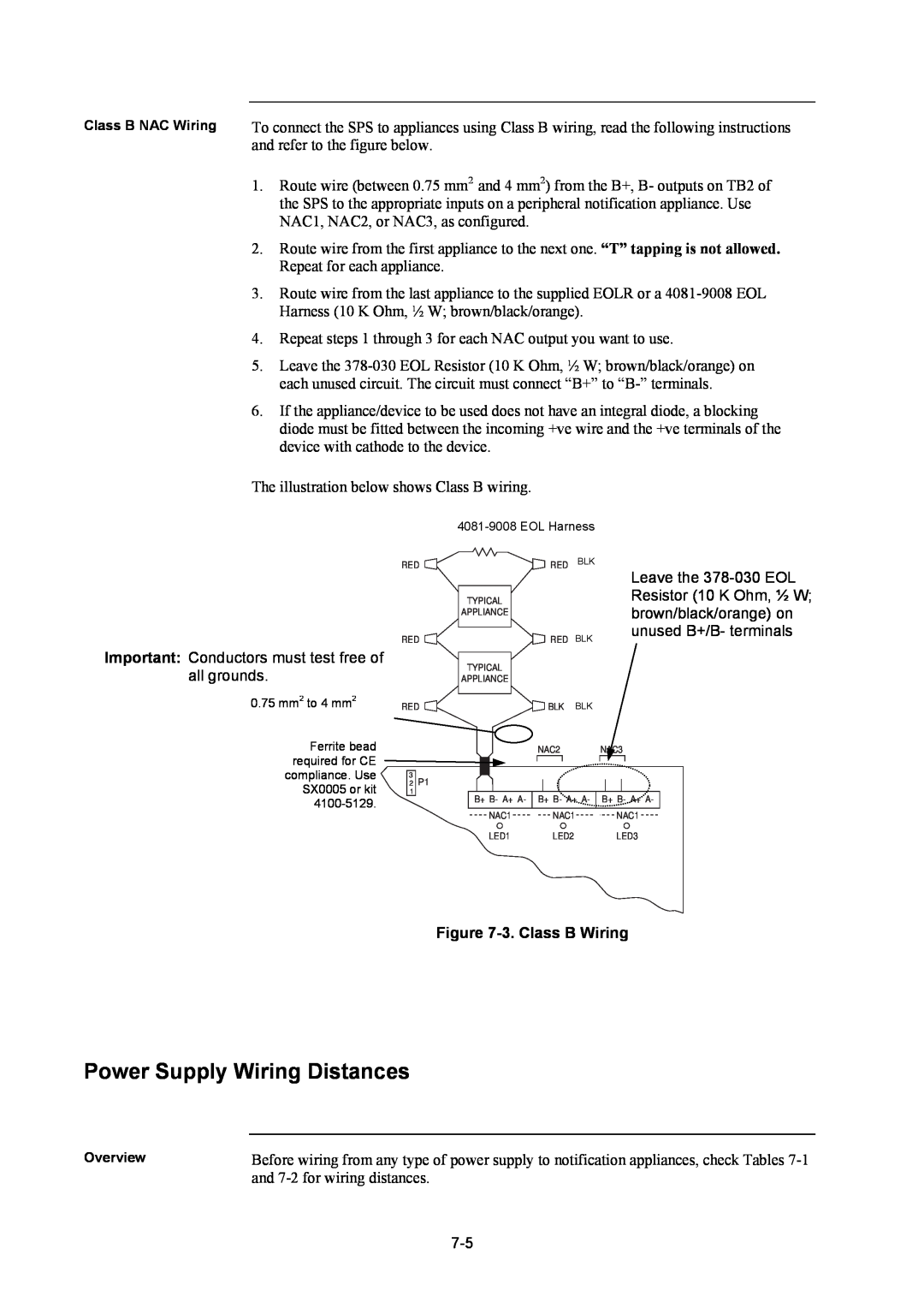 Tyco 4100U installation manual Power Supply Wiring Distances, 3.Class B Wiring 