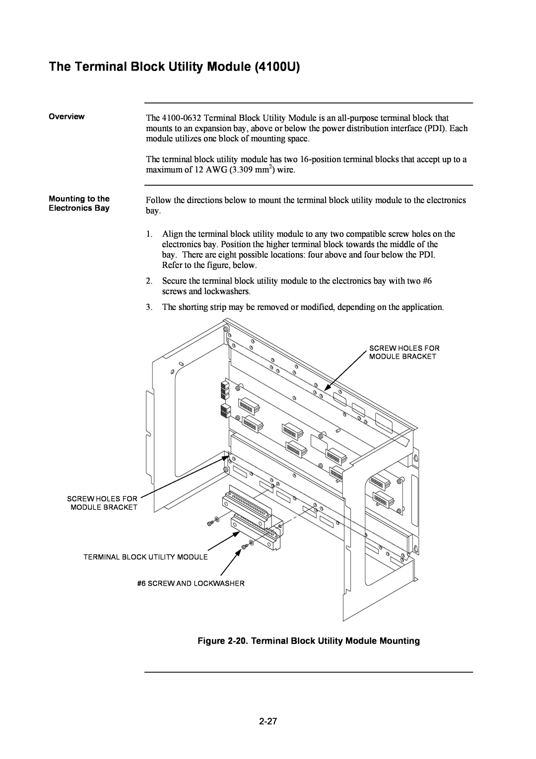 Tyco installation manual The Terminal Block Utility Module 4100U, Overview Mounting to the Electronics Bay 