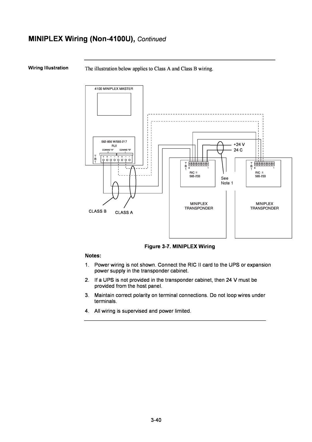 Tyco installation manual MINIPLEX Wiring Non-4100U, Continued, 7.MINIPLEX Wiring Notes 