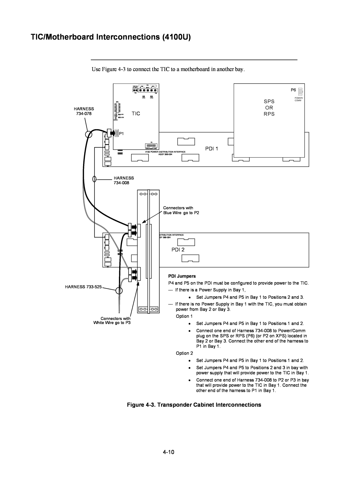 Tyco installation manual TIC/Motherboard Interconnections 4100U, 3.Transponder Cabinet Interconnections, PDI Jumpers 