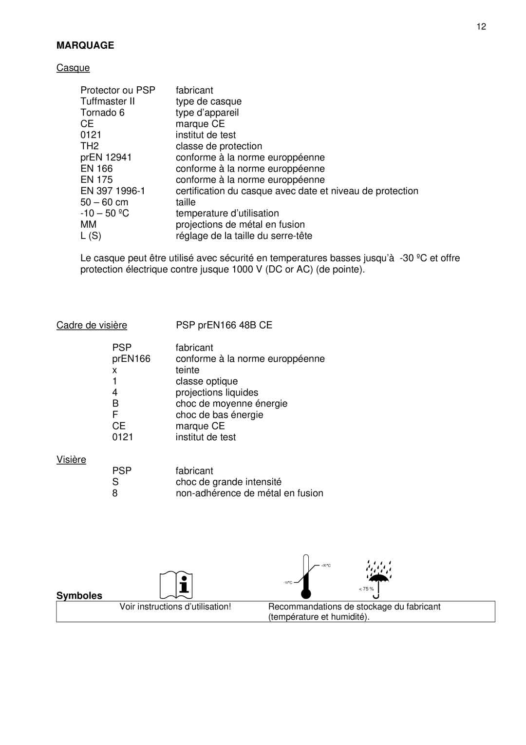 Tyco 5 manual Marquage, Symboles 