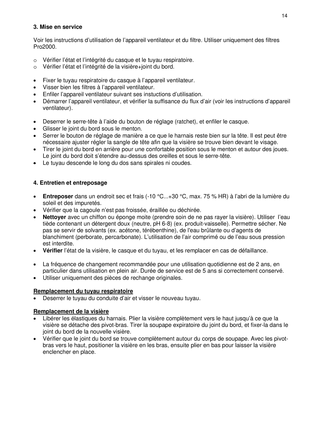 Tyco 5 manual Mise en service, Entretien et entreposage, Remplacement du tuyau respiratoire, Remplacement de la visière 