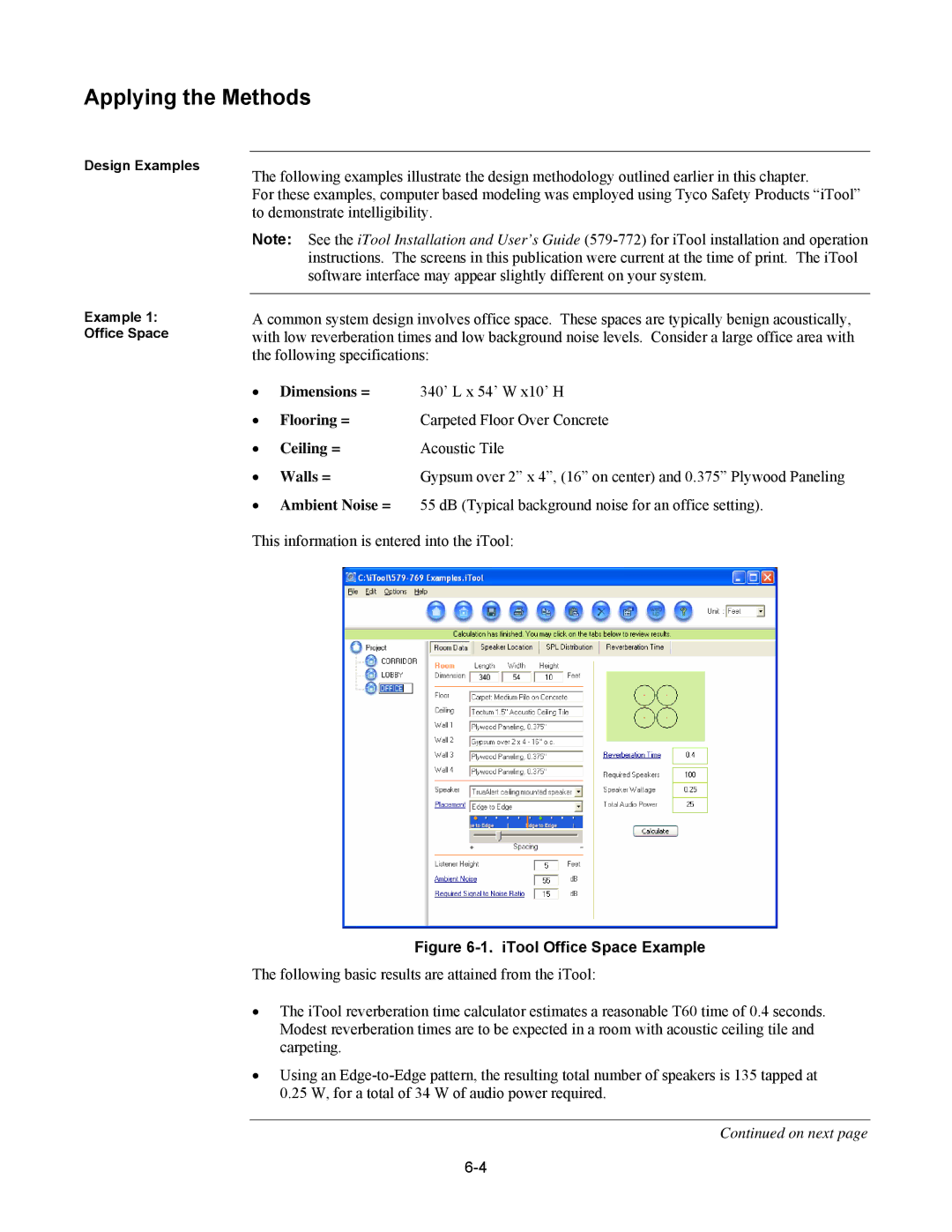 Tyco 579-769 specifications Applying the Methods, ITool Office Space Example 