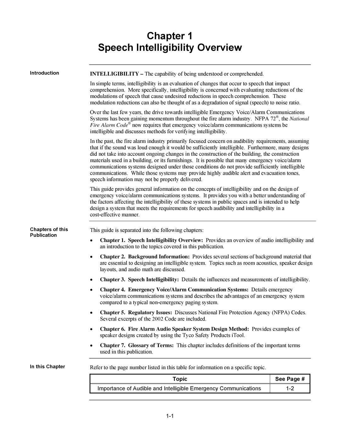 Tyco 579-769 specifications Chapter Speech Intelligibility Overview 