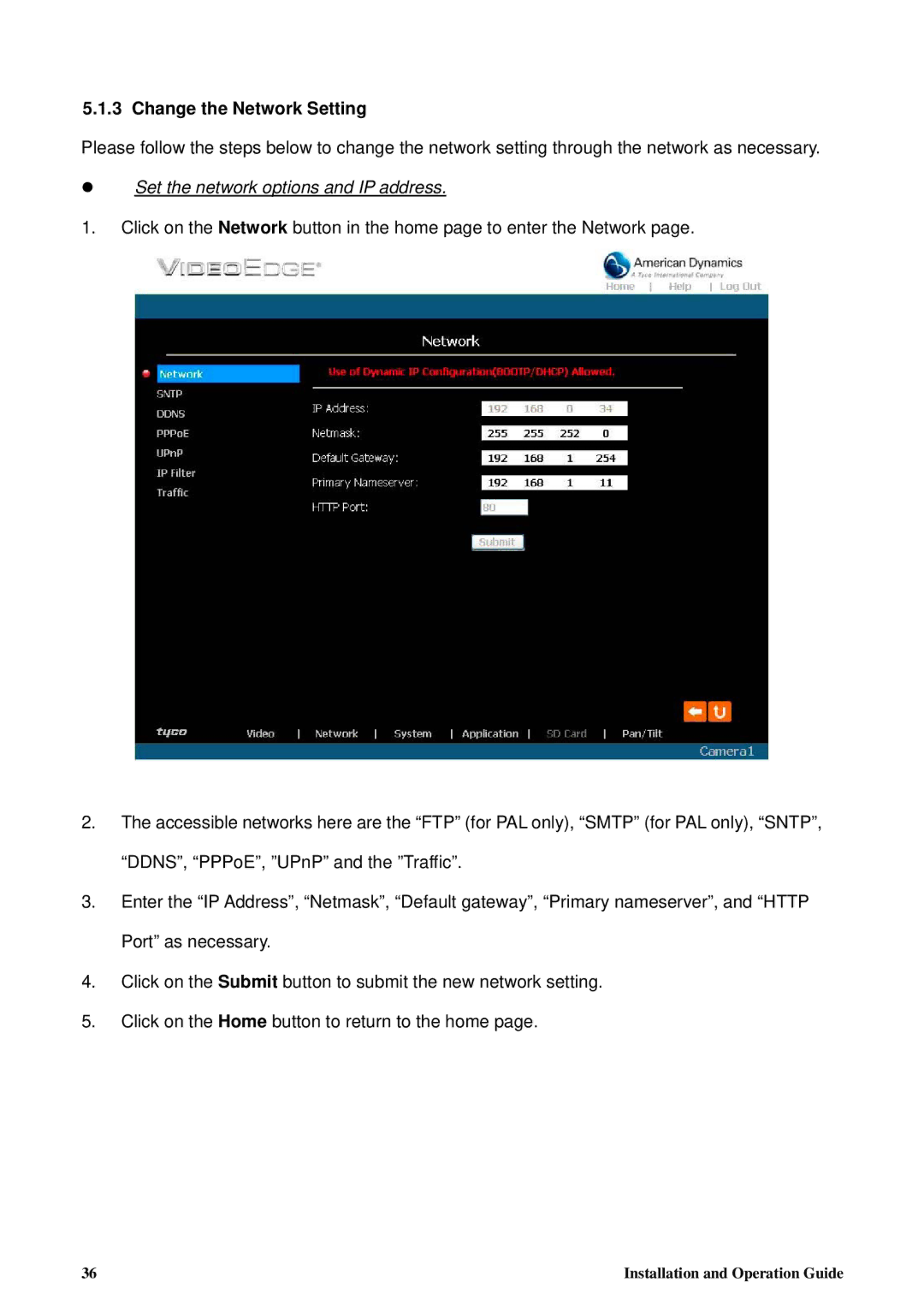 Tyco 8200-2646-00 B0 manual Change the Network Setting 