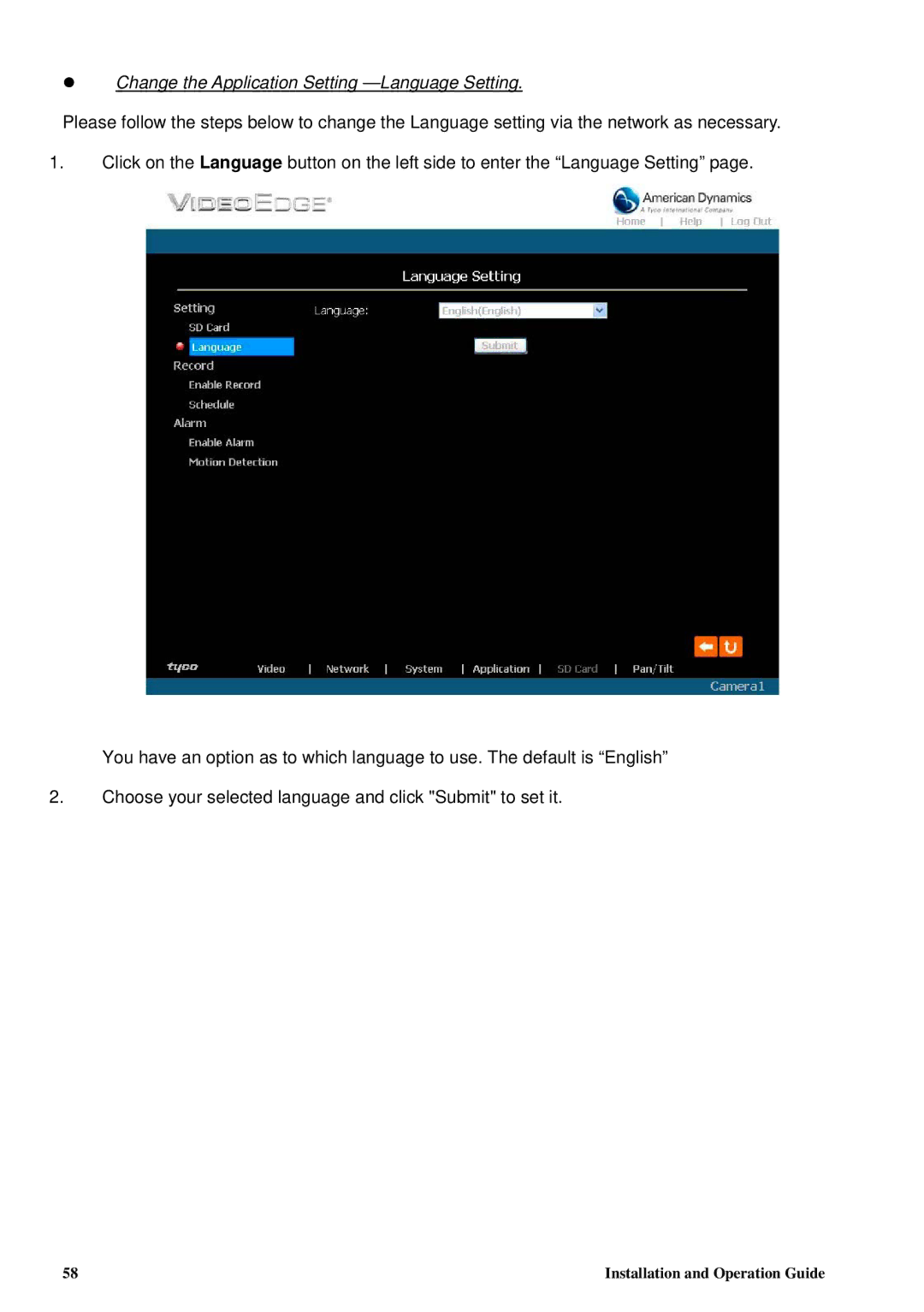 Tyco 8200-2646-00 B0 manual Change the Application Setting -Language Setting 