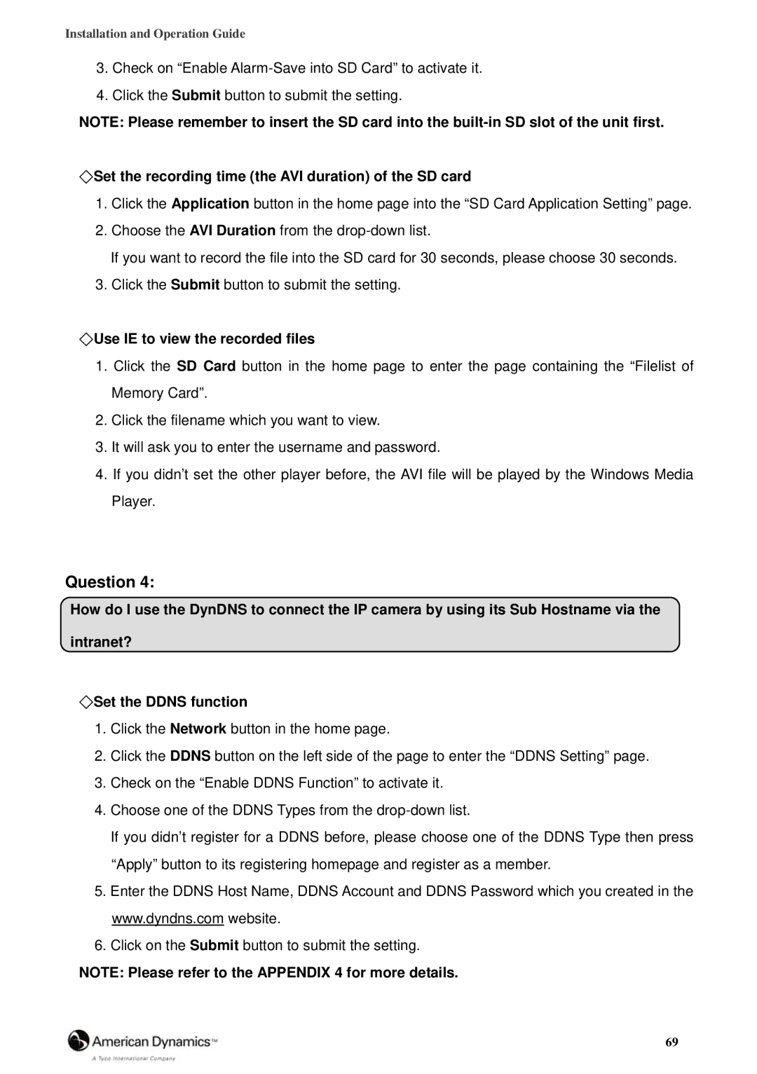 Tyco 8200-2646-00 B0 manual Set the recording time the AVI duration of the SD card, Use IE to view the recorded files 