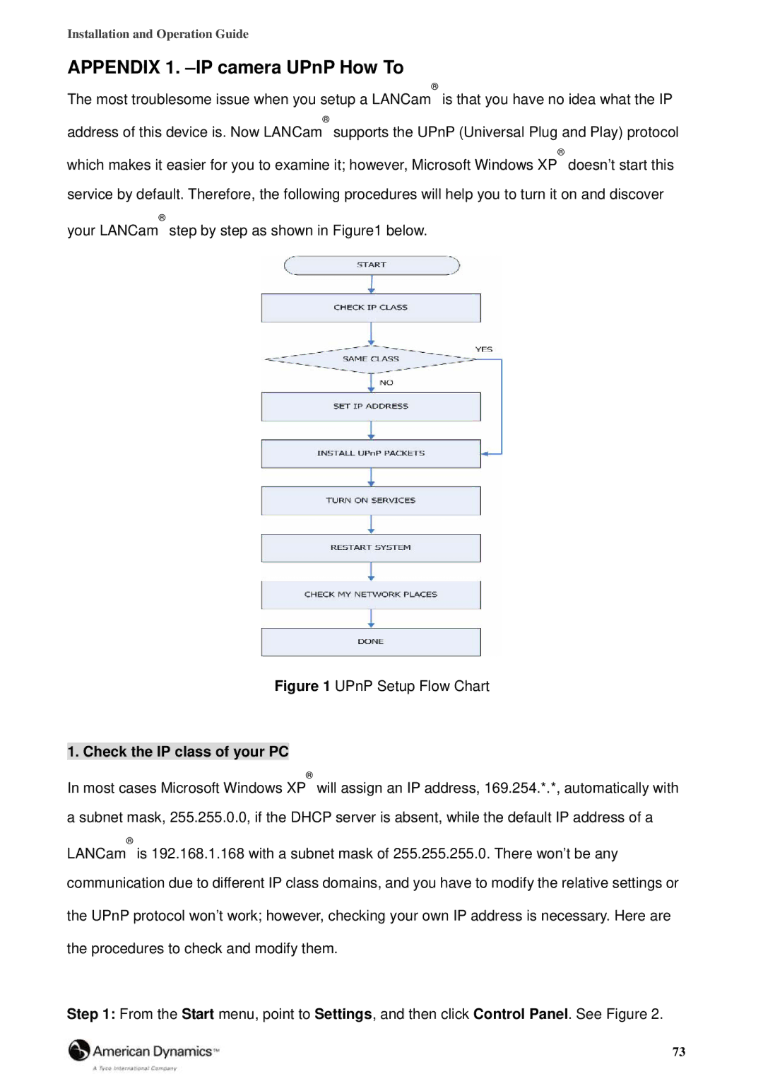 Tyco 8200-2646-00 B0 manual Appendix 1. -IP camera UPnP How To, Check the IP class of your PC 