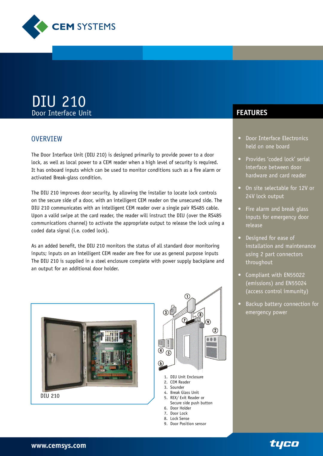 Tyco DIU 210 manual Diu 