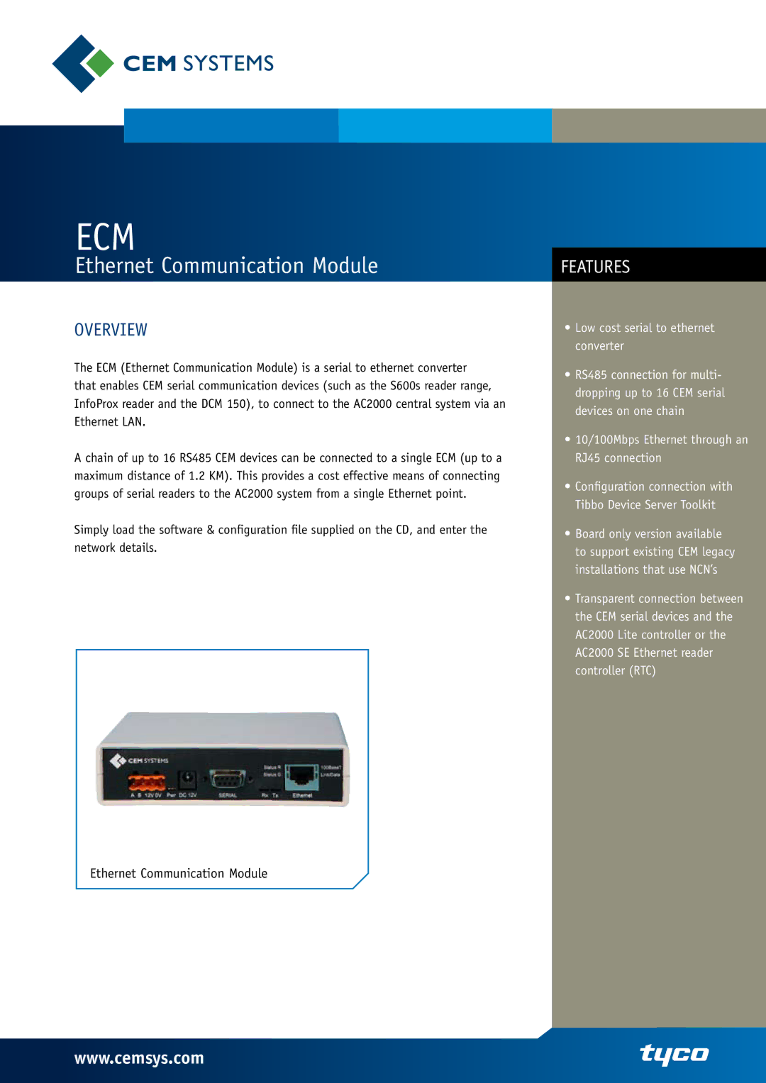 Tyco ECM manual Ecm 