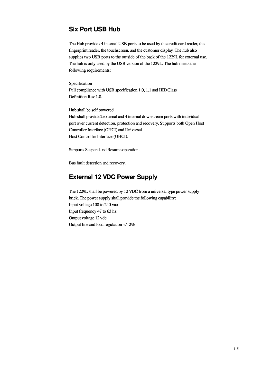Tyco Electronics 1229L manual Six Port USB Hub, External 12 VDC Power Supply 