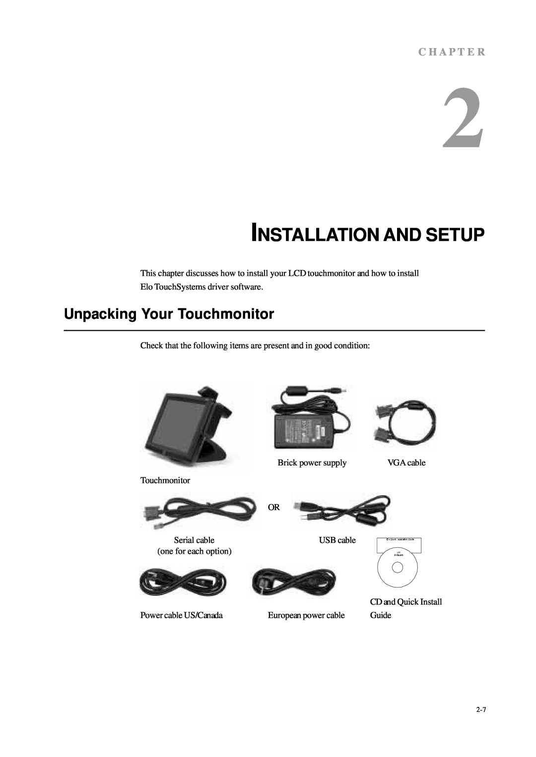Tyco Electronics 1229L manual Installation And Setup, Unpacking Your Touchmonitor, C H A P T E R 