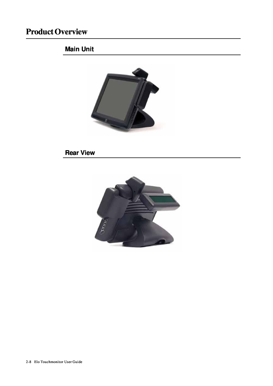 Tyco Electronics 1229L manual Main Unit Rear View, Product Overview, Elo Touchmonitor User Guide 