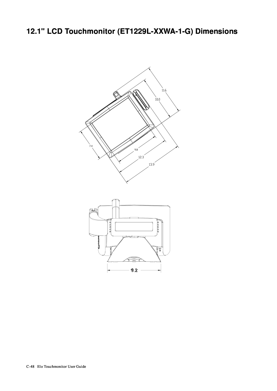Tyco Electronics manual LCD Touchmonitor ET1229L-XXWA-1-G Dimensions, C-48 Elo Touchmonitor User Guide 