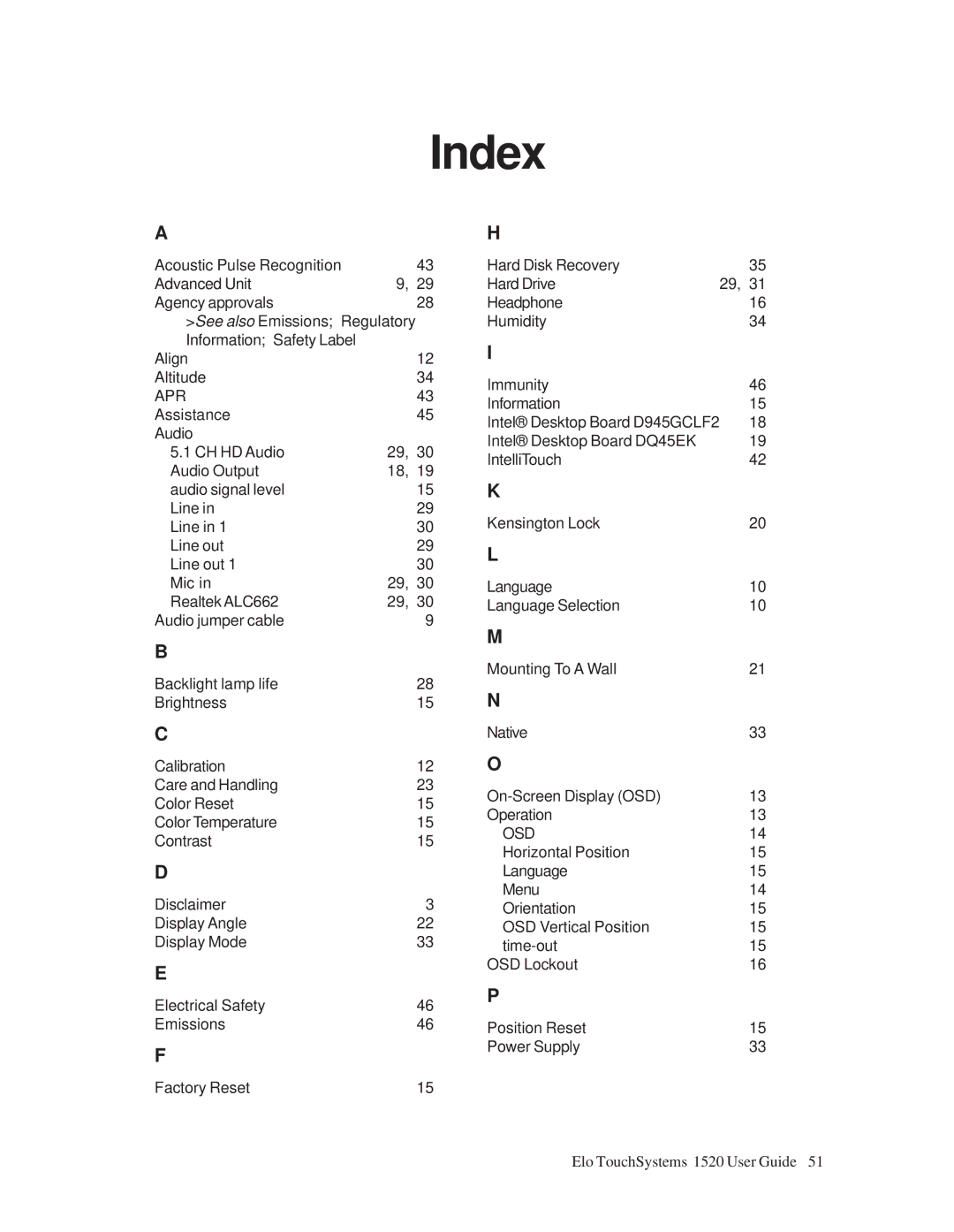 Tyco Electronics 1520 manual Index 