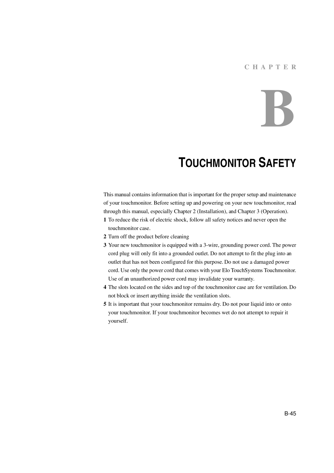 Tyco Electronics 1529L manual Touchmonitor Safety 