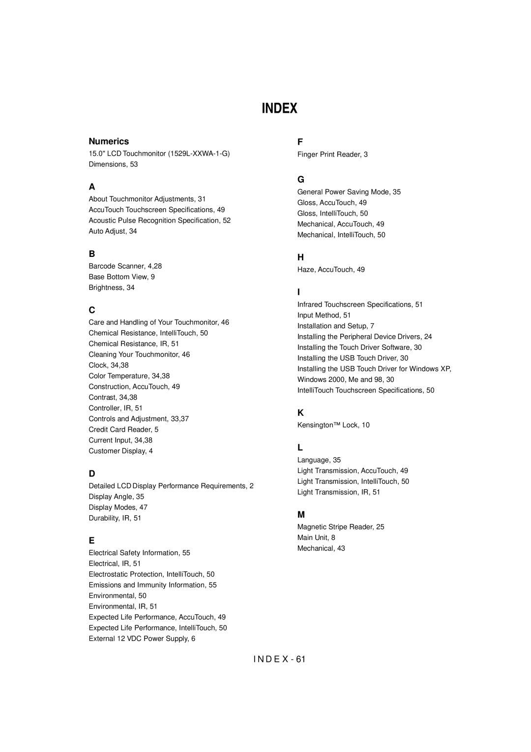 Tyco Electronics 1529L manual Index 