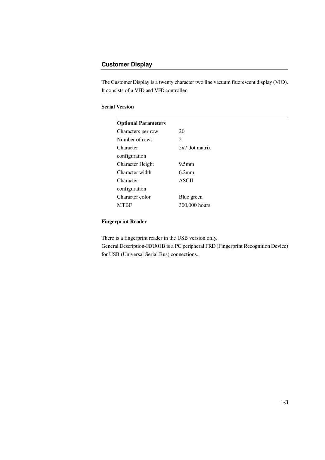 Tyco Electronics 1529L manual Customer Display, Serial Version Optional Parameters 