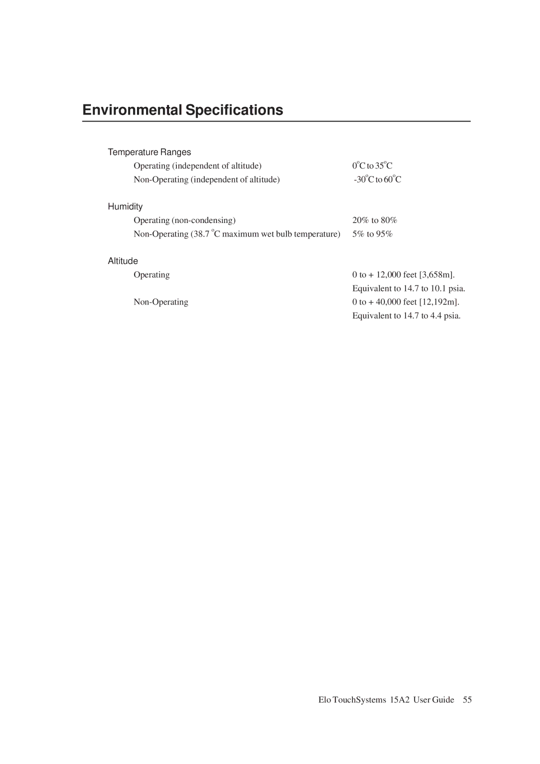 Tyco Electronics 15A2 manual Environmental Specifications, Temperature Ranges 