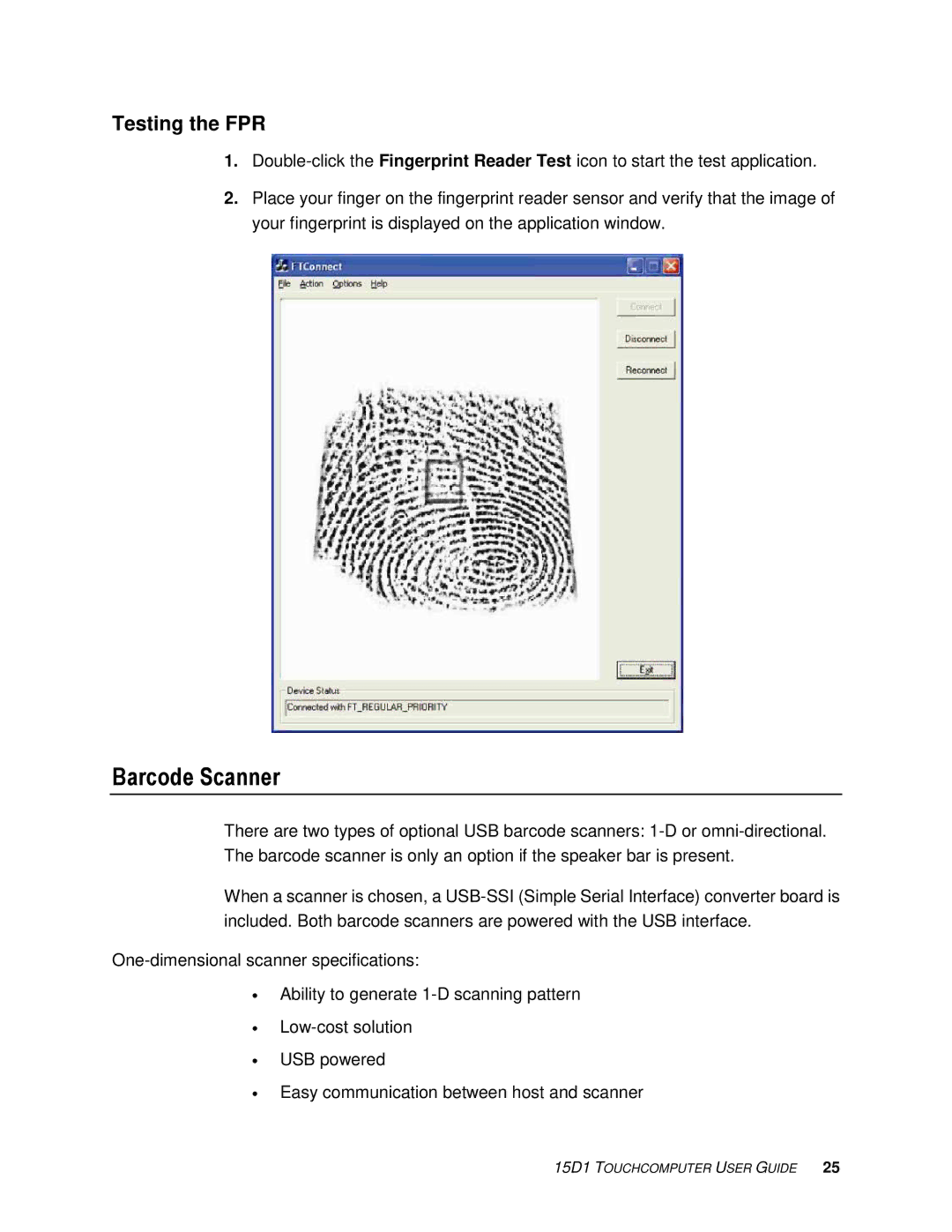 Tyco Electronics 15D1 manual Barcode Scanner, Testing the FPR 