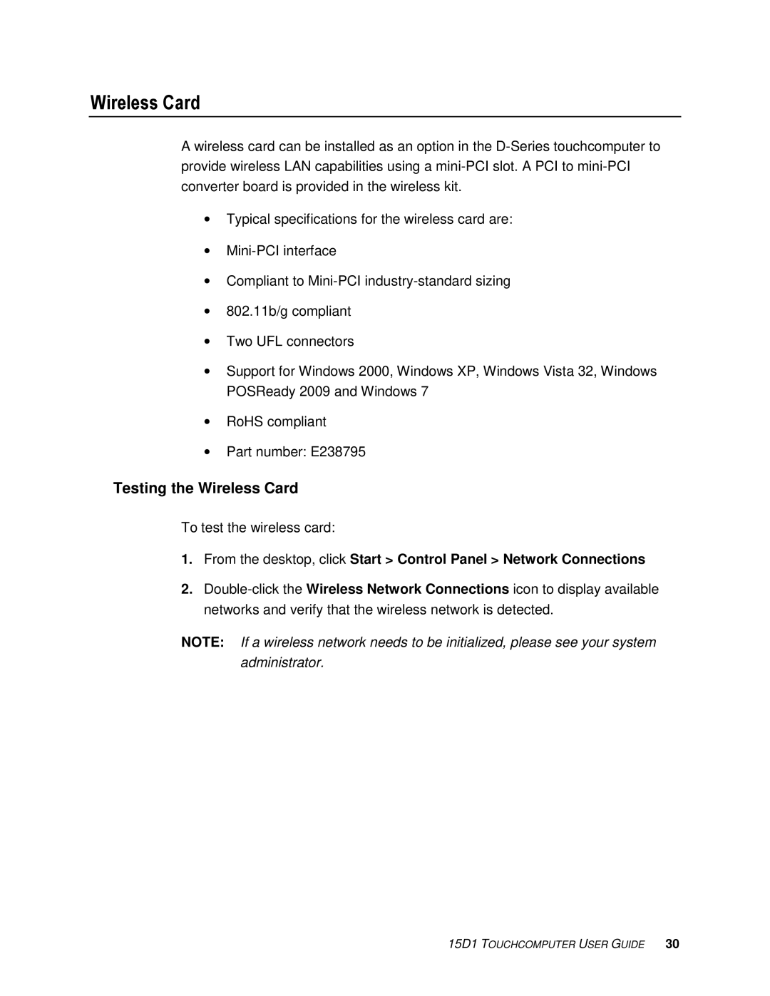 Tyco Electronics 15D1 manual Testing the Wireless Card 