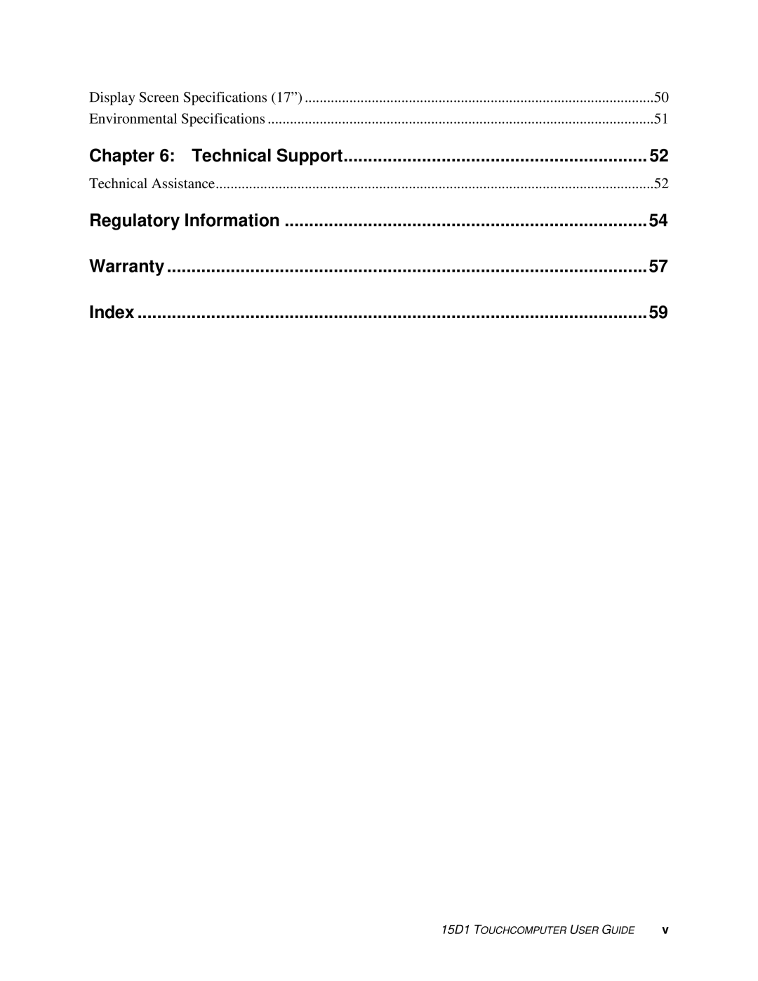 Tyco Electronics 15D1 manual Display Screen Specifications 