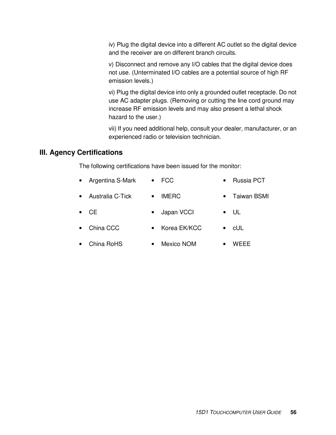 Tyco Electronics 15D1 manual III. Agency Certifications 