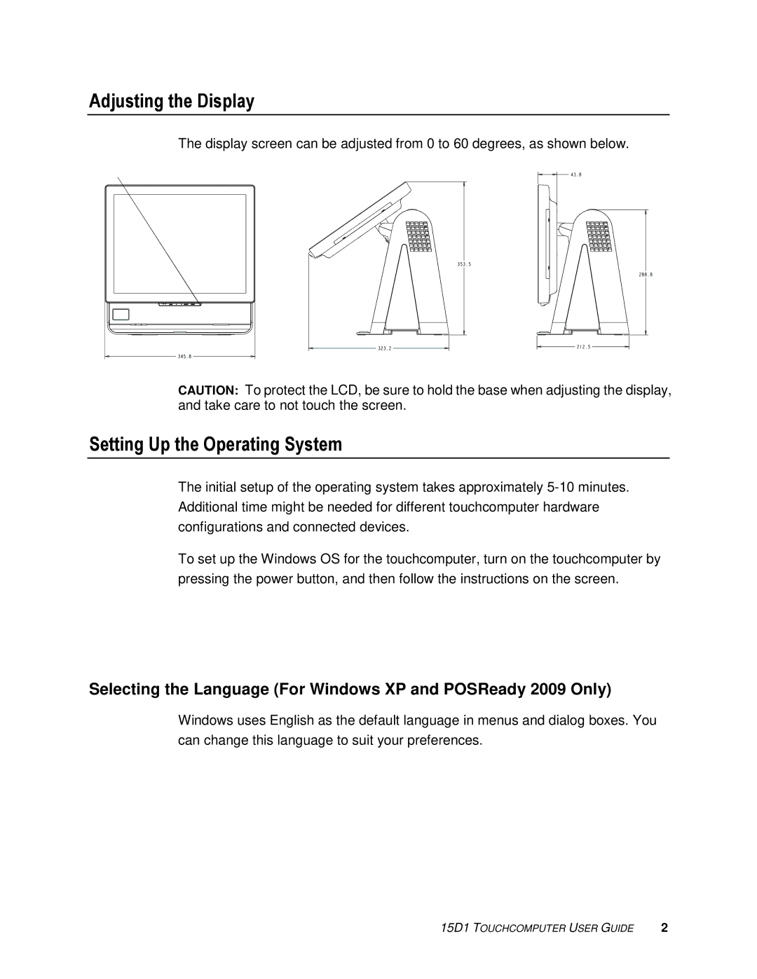 Tyco Electronics 15D1 manual Adjusting the Display, Setting Up the Operating System 