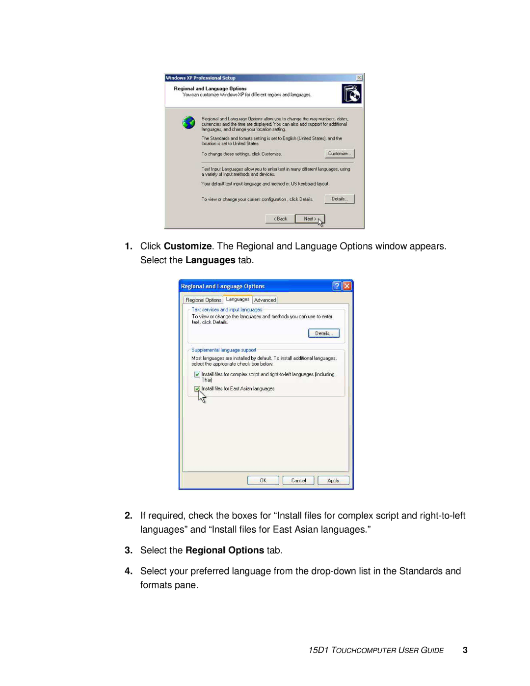 Tyco Electronics 15D1 manual Select the Regional Options tab 