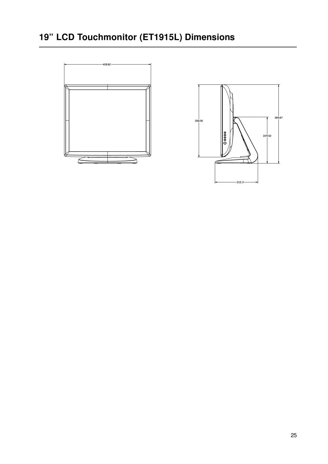 Tyco Electronics manual LCD Touchmonitor ET1915L Dimensions 